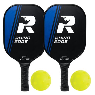 Rhino Pickleball® Set of 2 «Rhino Edge» Wooden Paddles with 2 Yellow Balls for Pickleball